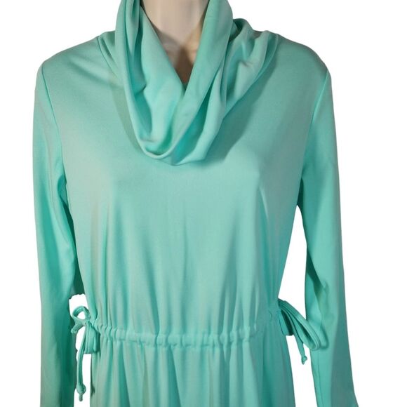 Vintage 70s Dress Disco Mod Long Sleeve Empire Waist Maxi Flowy Mint Green L - Picture 13 of 16